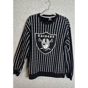 RARE NFL Men's L Raider Nation Embroidered Logo Pinstripe Crewneck Sweatshirt